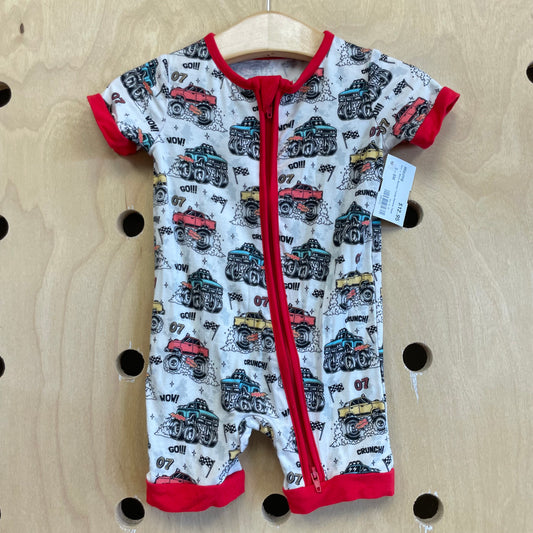 Red + White Monster Trucks Bamboo Zippy