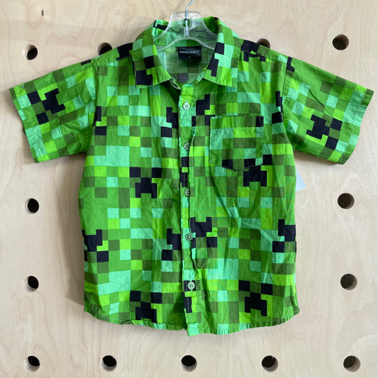 Green Pixel Characters Button Up