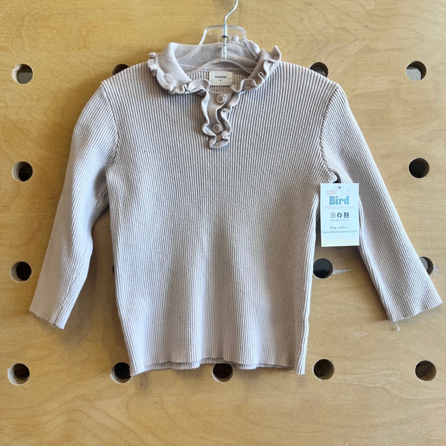 Beige Ribbed Ruffle Collar LS