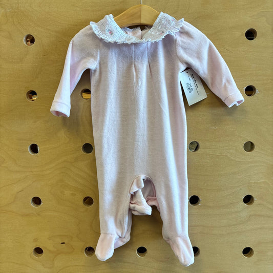 Pink Embroider Rose Smocked Footies