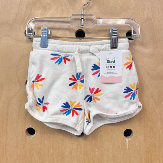 White Colorful Floral Shorts