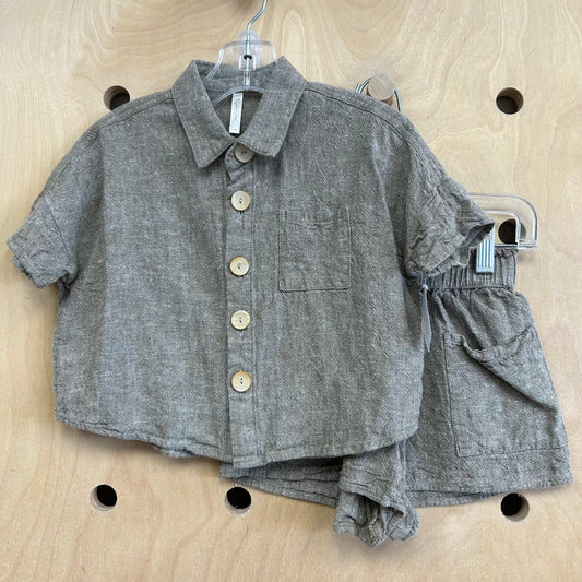 Greige Button Linen Blend Top & Shorts