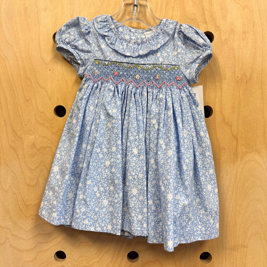 Blue Floral Smocked Waist Dress