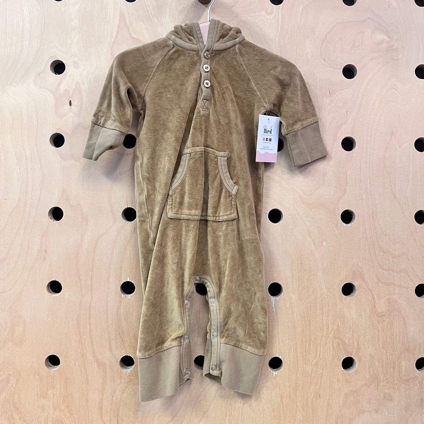 Organic Tan Velour Hoodie Romper