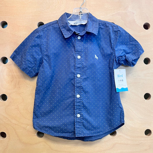 Blue/White Polka Dot Button Up