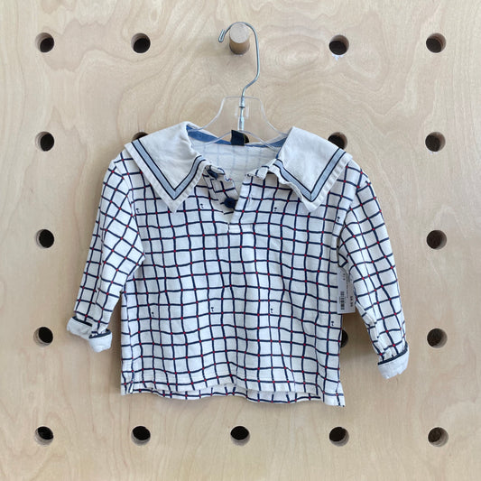 Cream Checkered Wide Collar Top