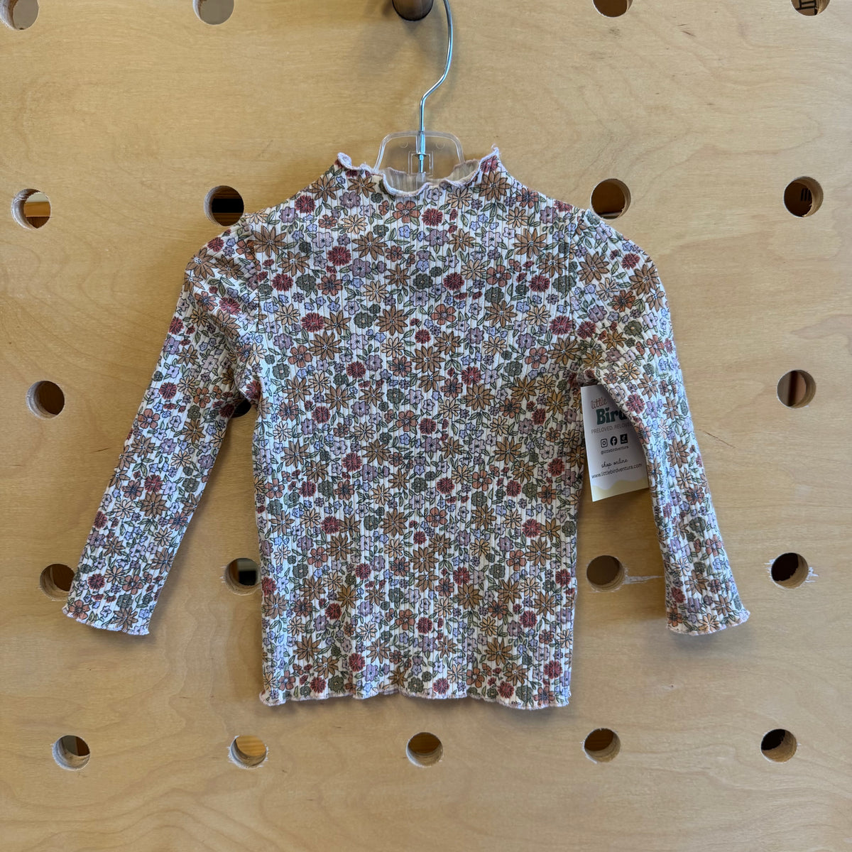 White/Brown Floral Ribbed Turtle Neck