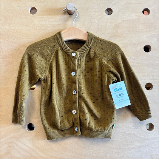 Green Pointelle Abolone Button Cardigan