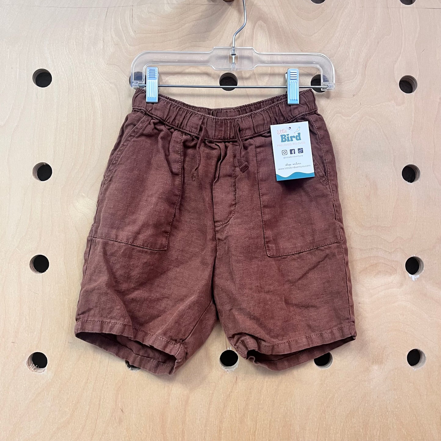 Brown Linen Drawstring Shorts