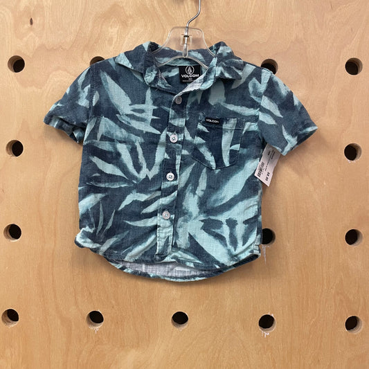 Blue Tropical Leaf Button Up Shirt