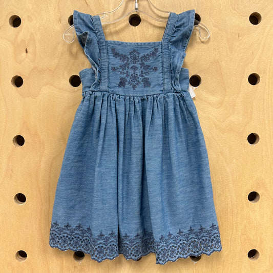 Denim Floral Embroidered Dress