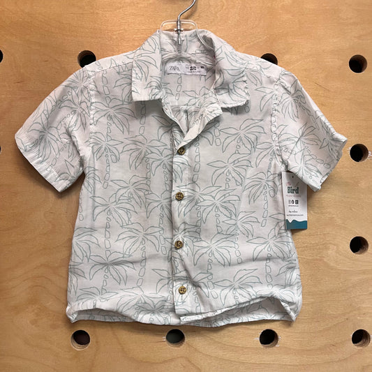 White/Aqua Palm Trees Button Up