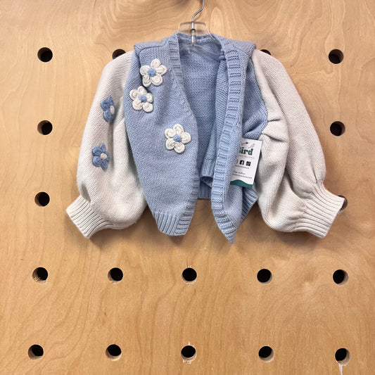 .Blue & White Daisy Open Knit Sweater