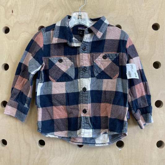 Peach + Navy Plaid Flannel