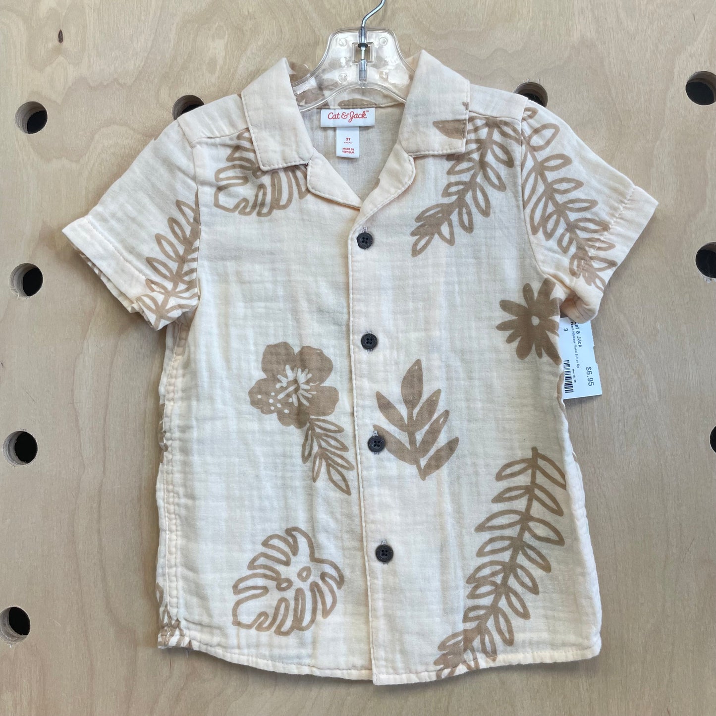 Peach Hibiscus Floral Button Up
