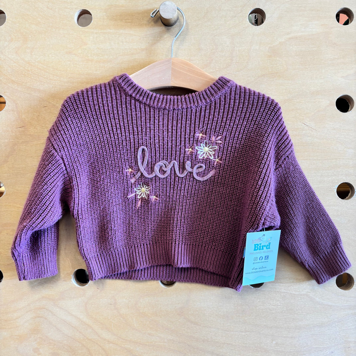 Purple Embroider 'Love' Knit Sweater