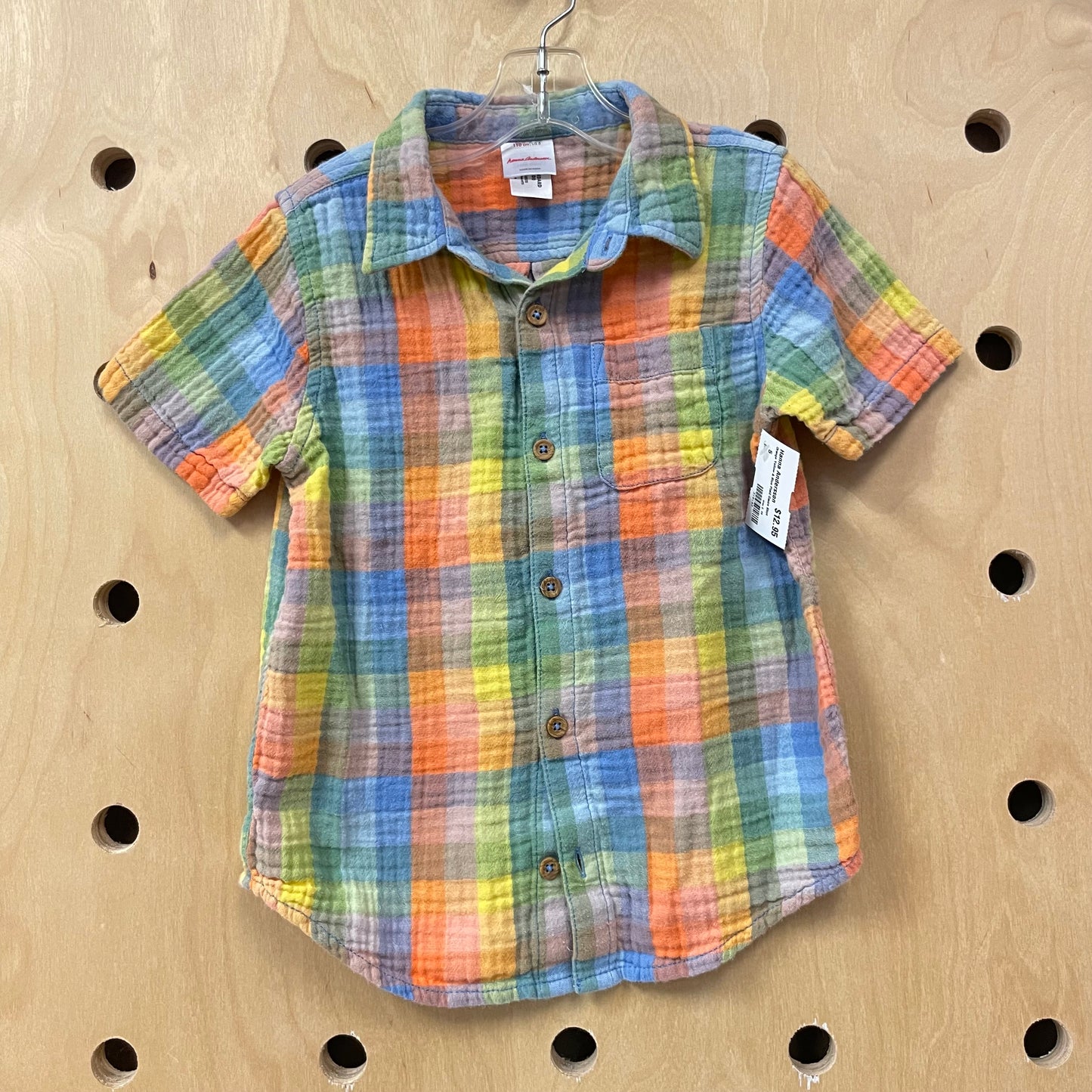 Orange Yellow & Blue Plaid Gauze Shirt
