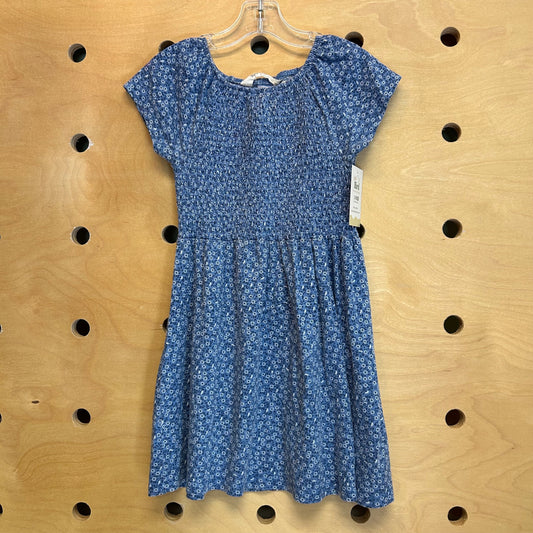 Blue/White Floral Smocked Dress