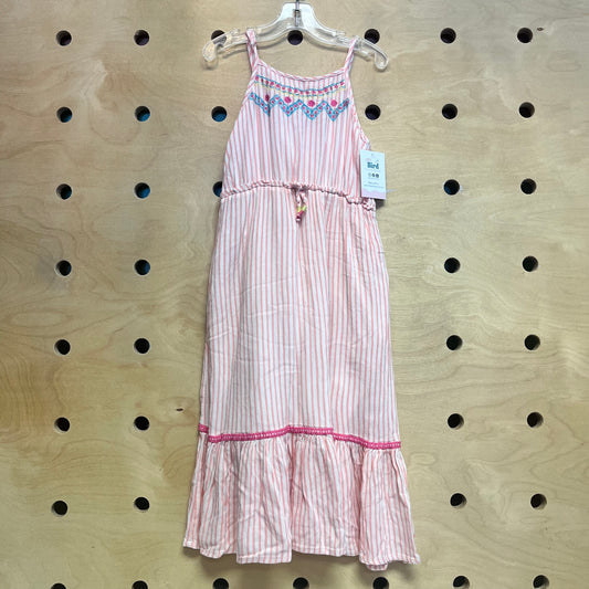 Pink Striped Embroider Tank Dress