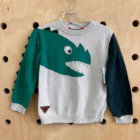 Cream + Green Dino Sleeve Sweater