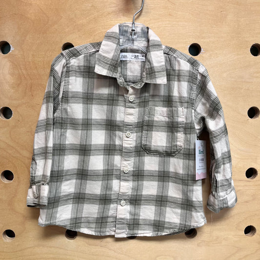 Cream/Green Plaid Button Up
