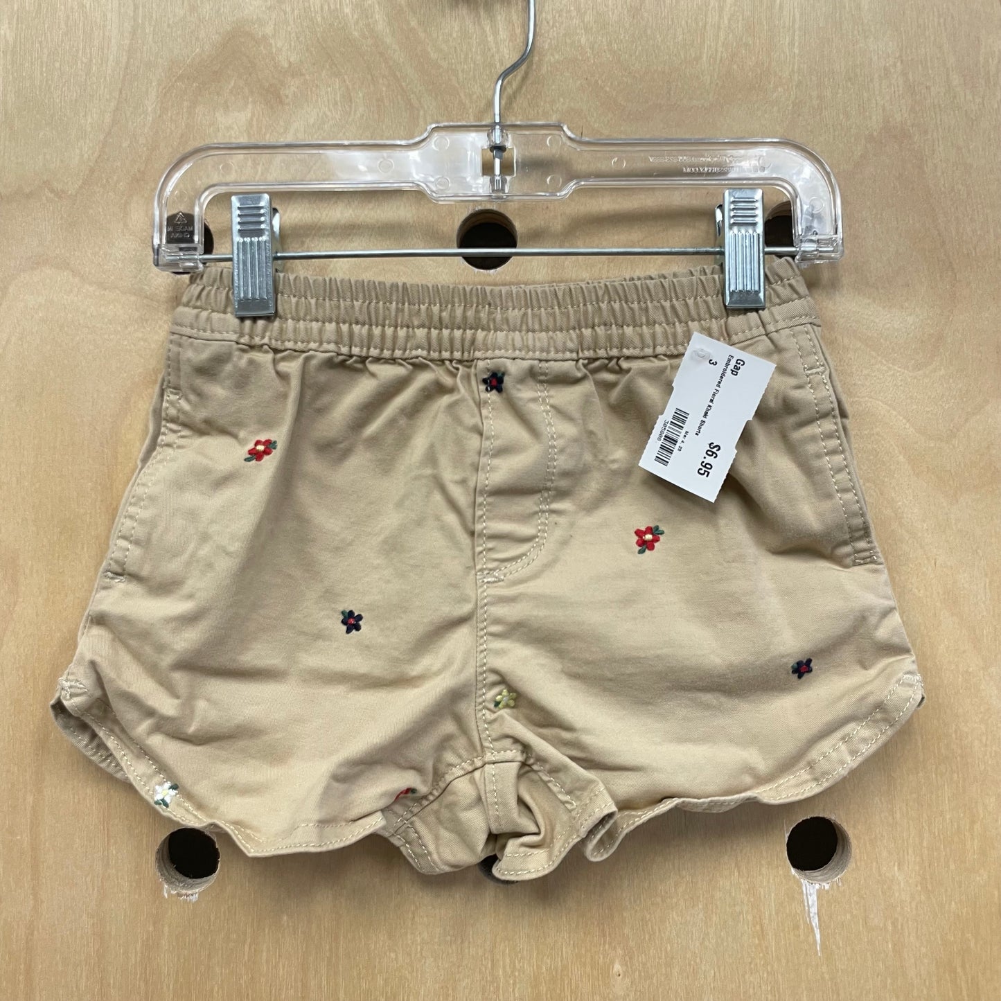 Embroidered Floral Khaki Shorts