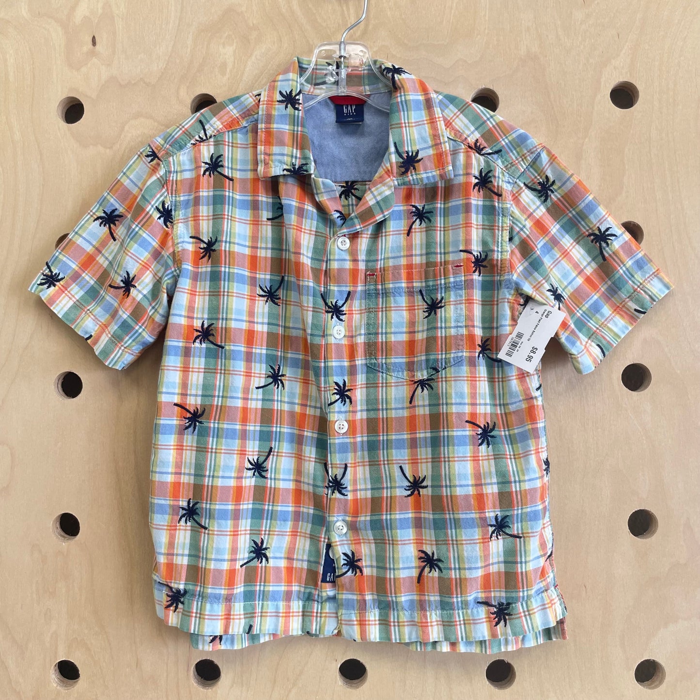 Orange Plaid Palms Button Up