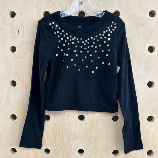 Black & Silver Flower Sequins Crop Top
