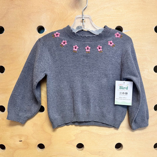 Grey Embroidered Flower Sweater