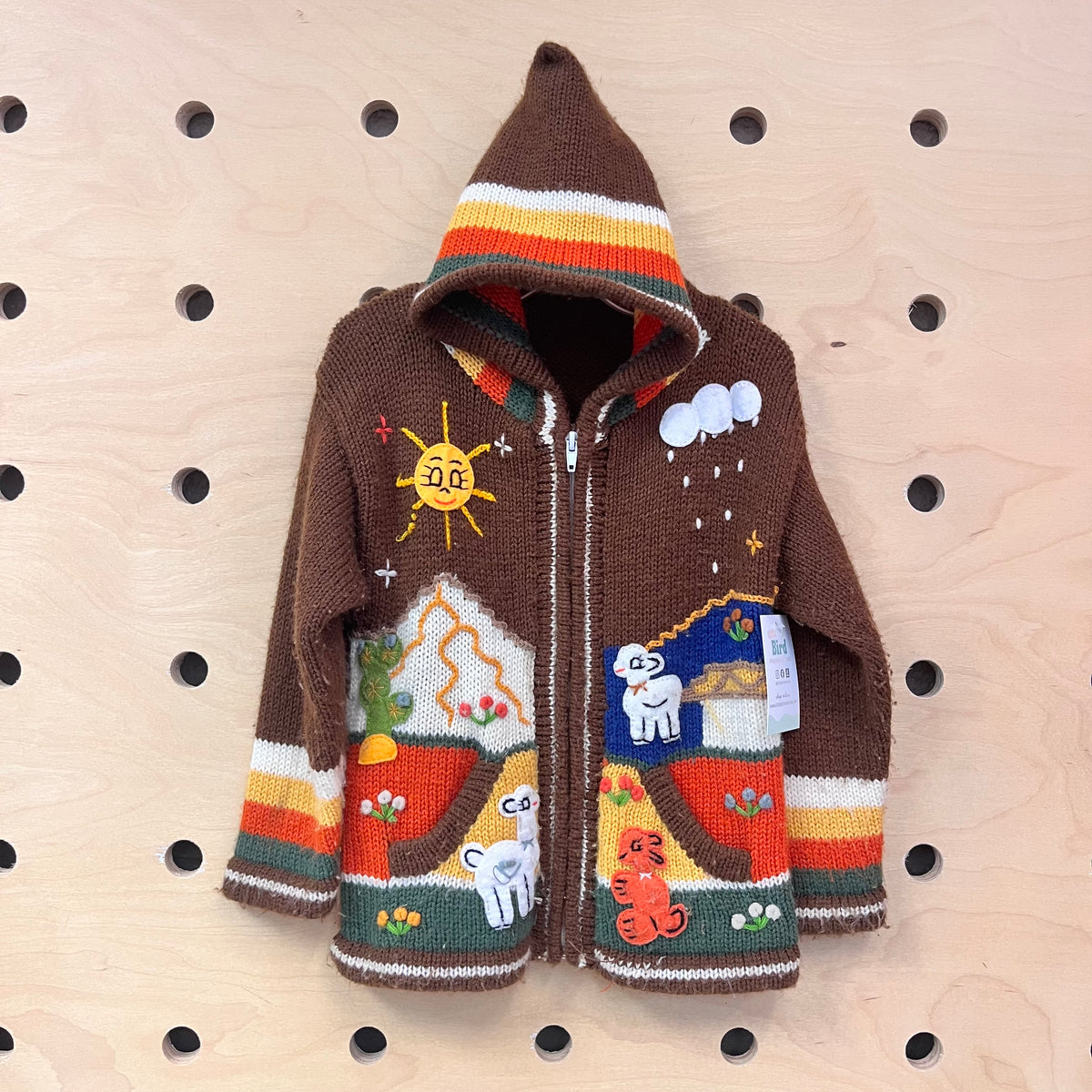 Brown Peruvian Hoodie Zip Sweater
