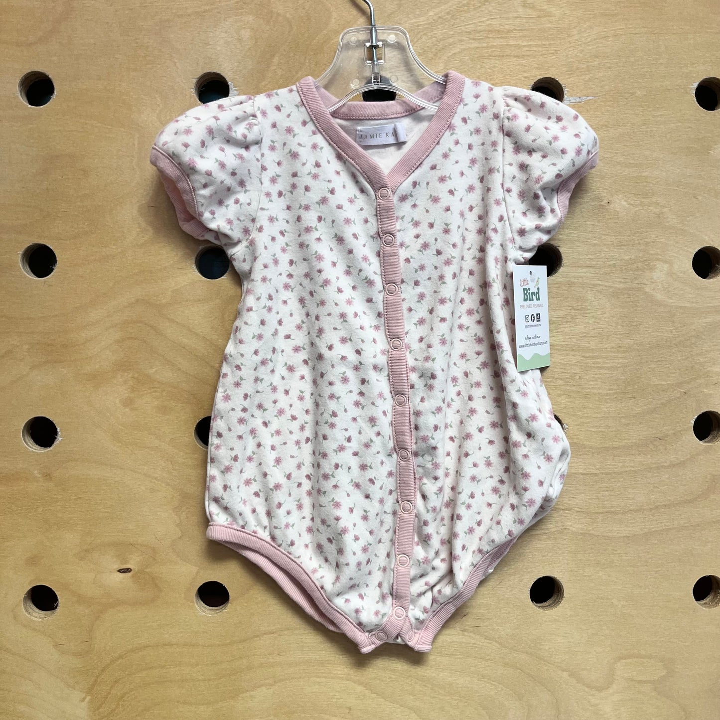 Cream & Pink Organic Floral Bubble Romper