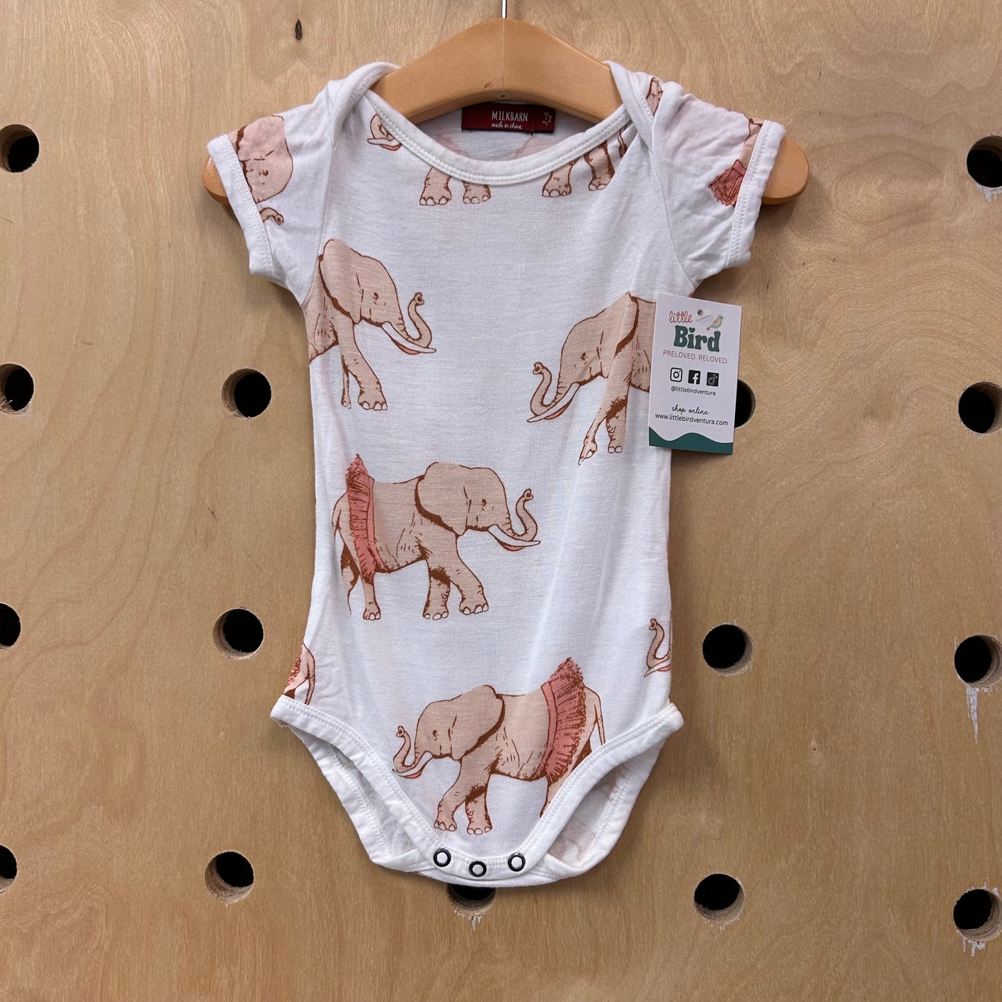 White + Tan Elephants Bamboo Bodysuit