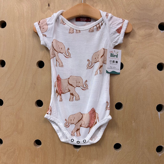 White + Tan Elephants Bamboo Bodysuit