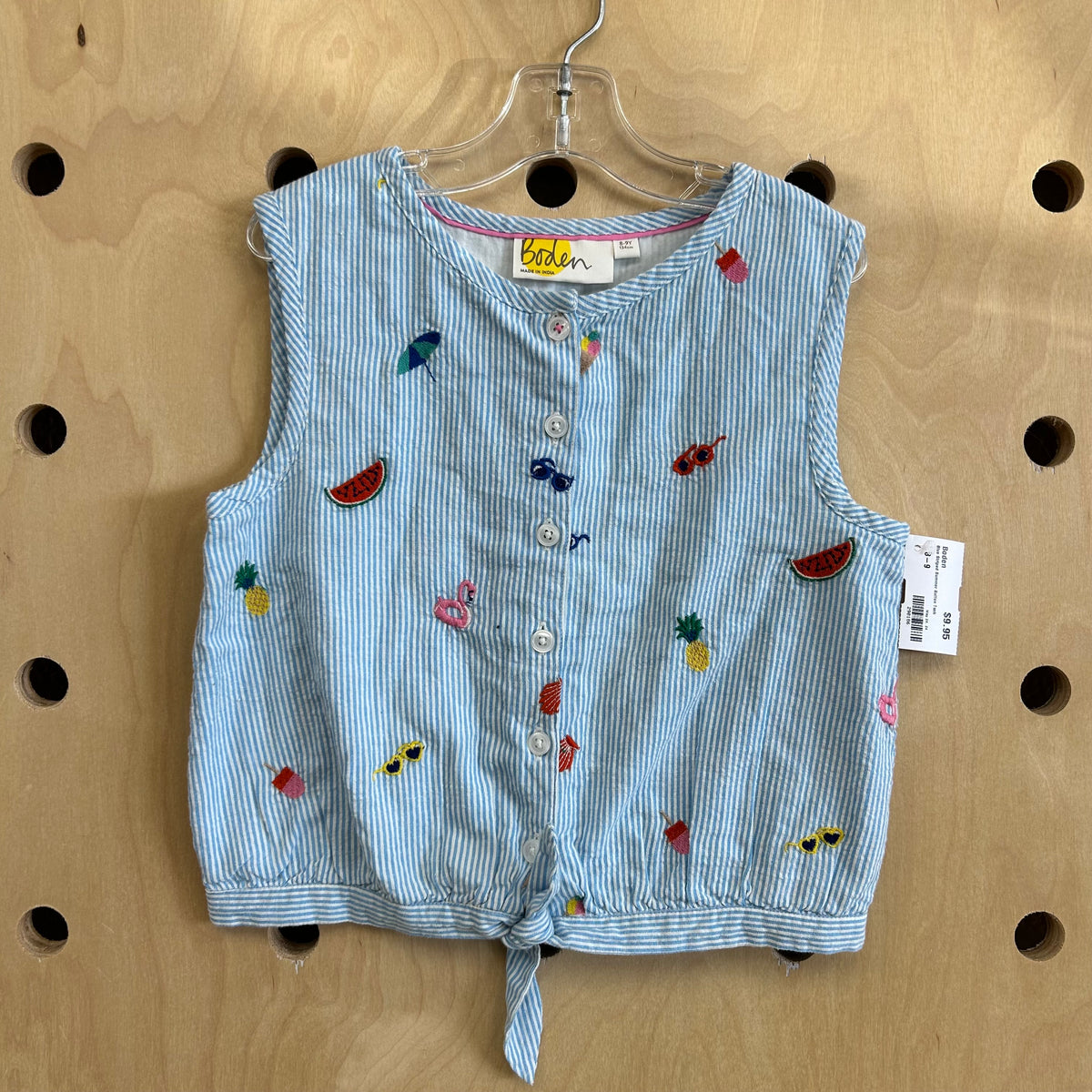 Blue Striped Summer Button Tank