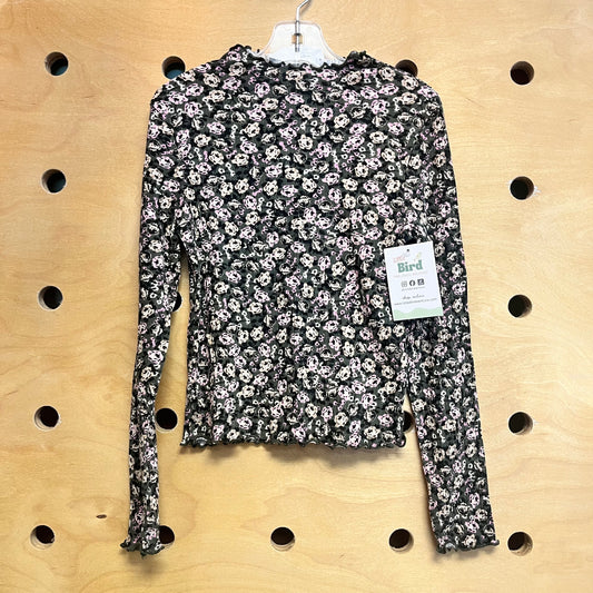Green/Pink Floral Ribbed LS