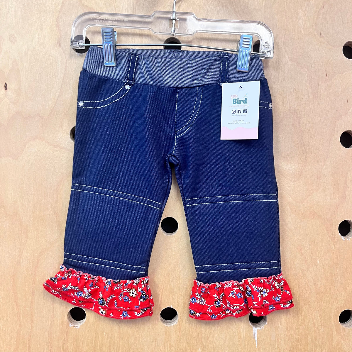 Knit Denim + Bandana Print Pull On Pants