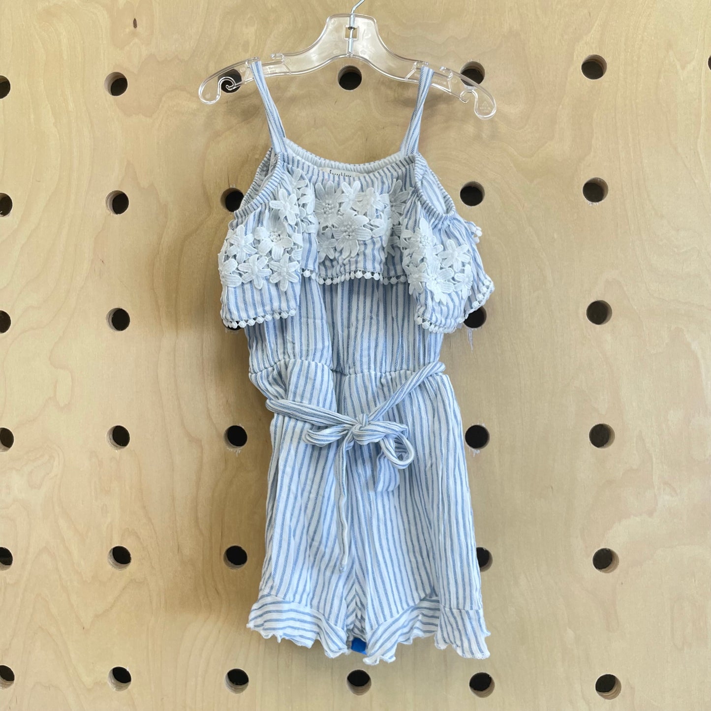 Blue Striped Floral Trim Romper