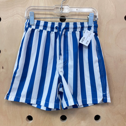 Blue + White Striped Swim Shorts