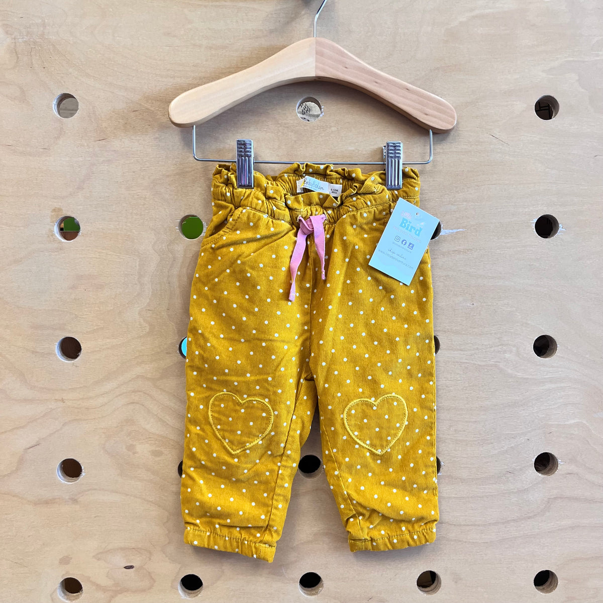 Mustard/White Polka Dot Heart Knee Pants