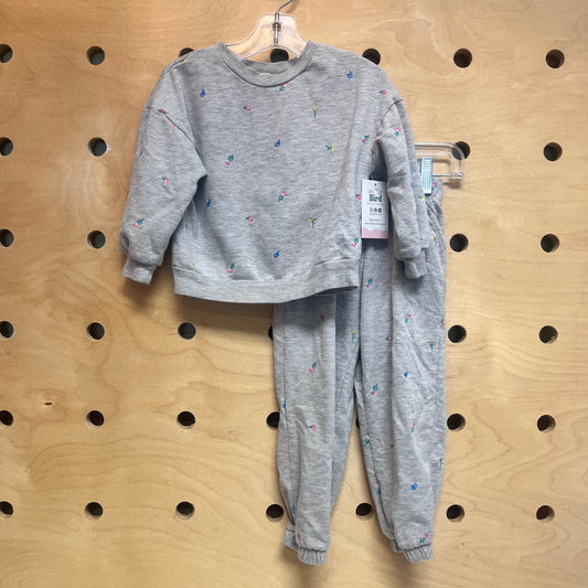 Grey Embroidered Flowers Outfit