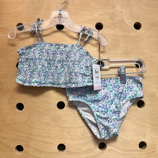 Blue/Green Floral Smocked Swimsuit