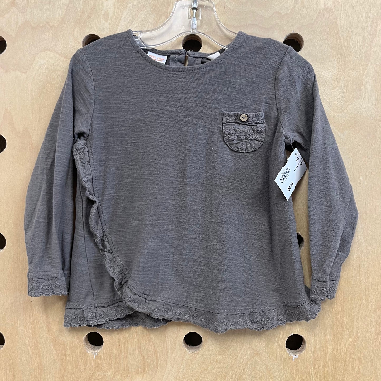Grey Ruffle Trim Tee