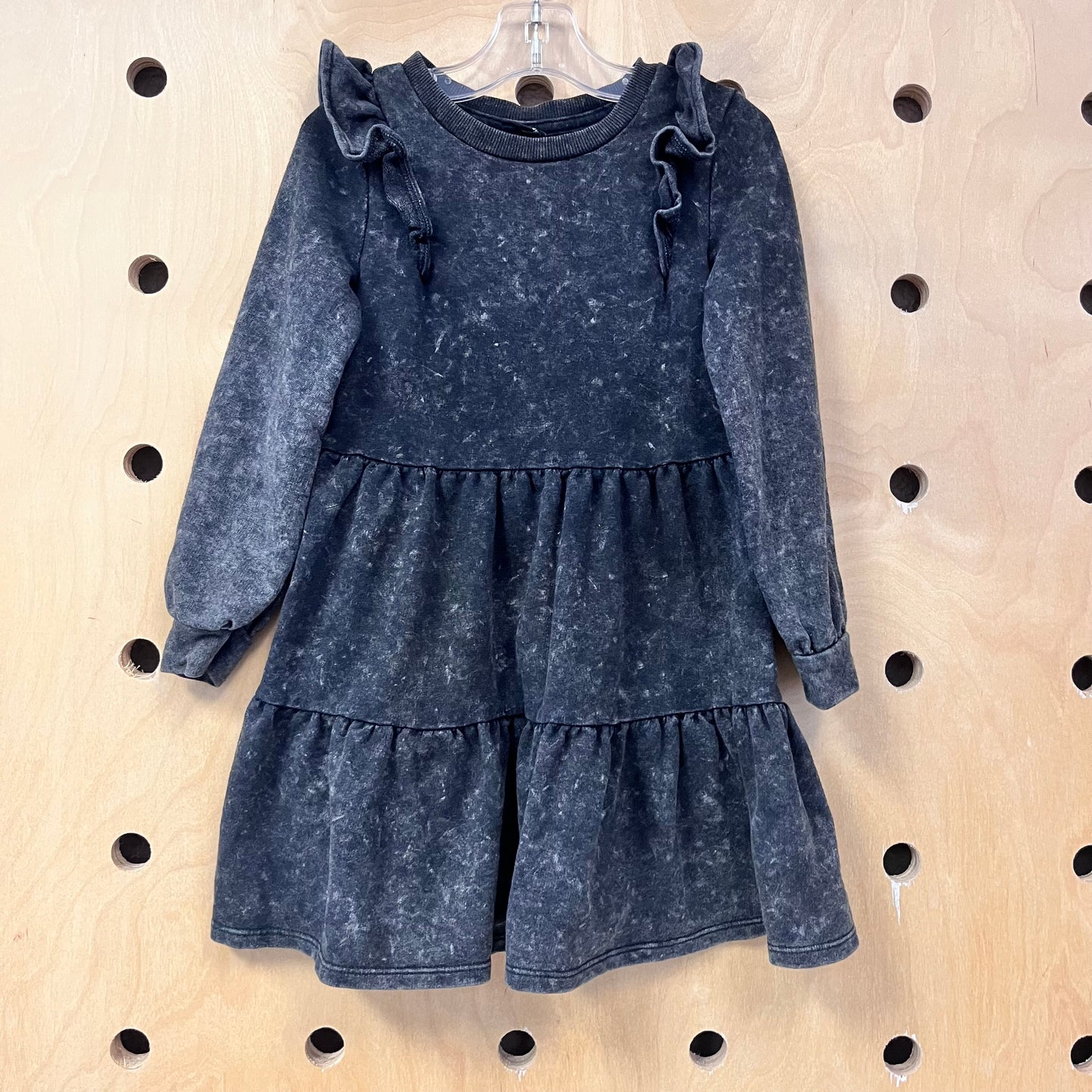 Black Acid Washed Long Sleeve Dress