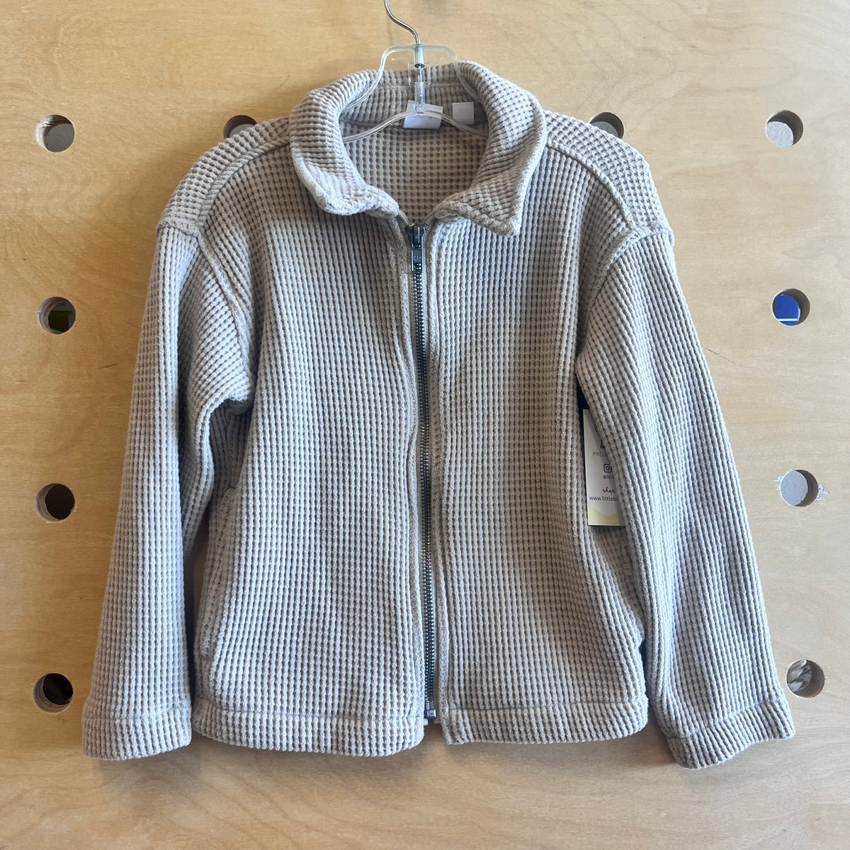 Beige Waffle Knit Zip Jacket