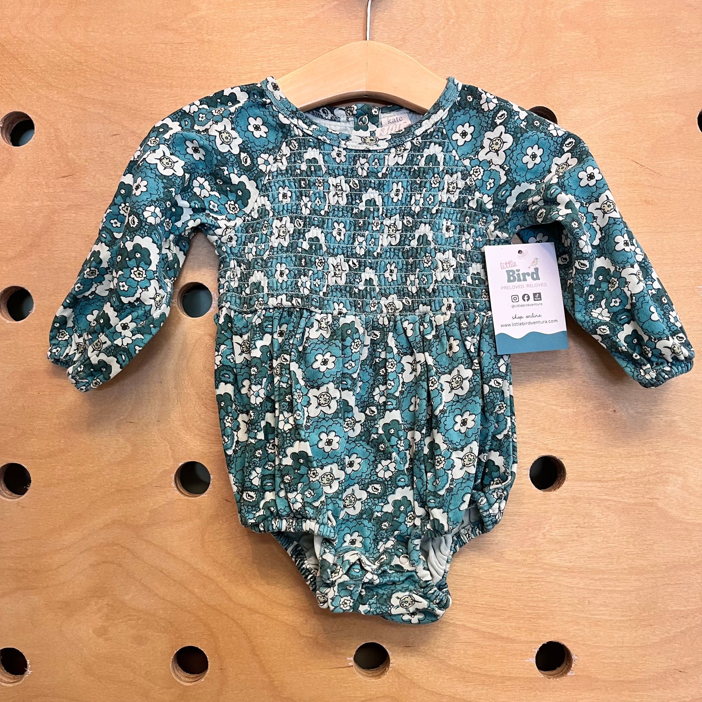 Organic Teal Floral Smocked Bodysuit