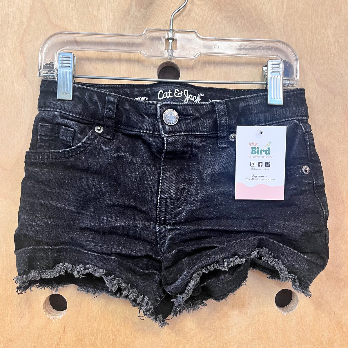 Black Super Stretch Raw Hem Denim Shorts