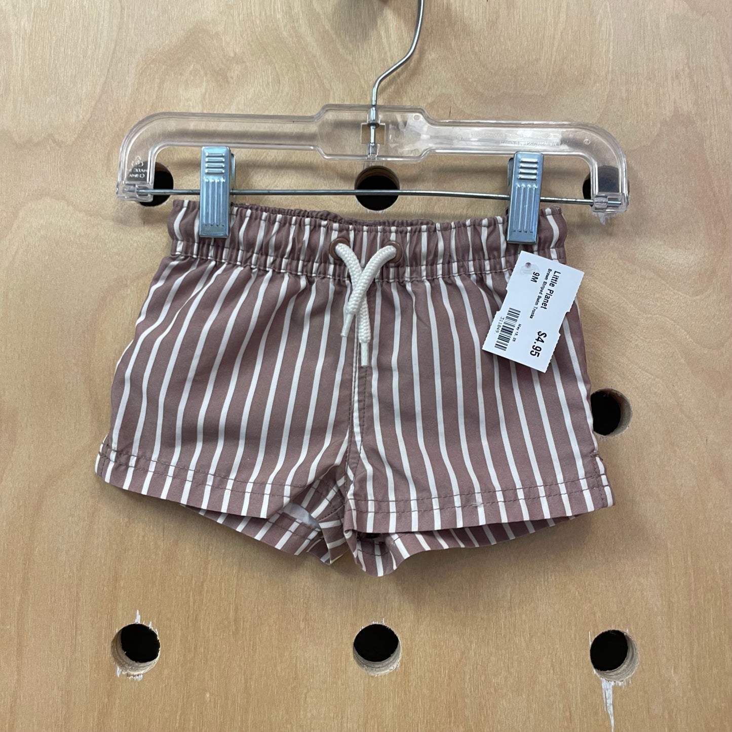 Brown Striped Swim Trunks
