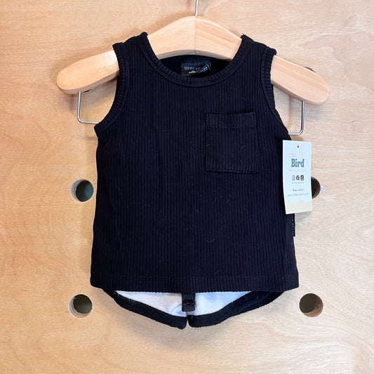Ribbed Black Tank/White Terry Shorts