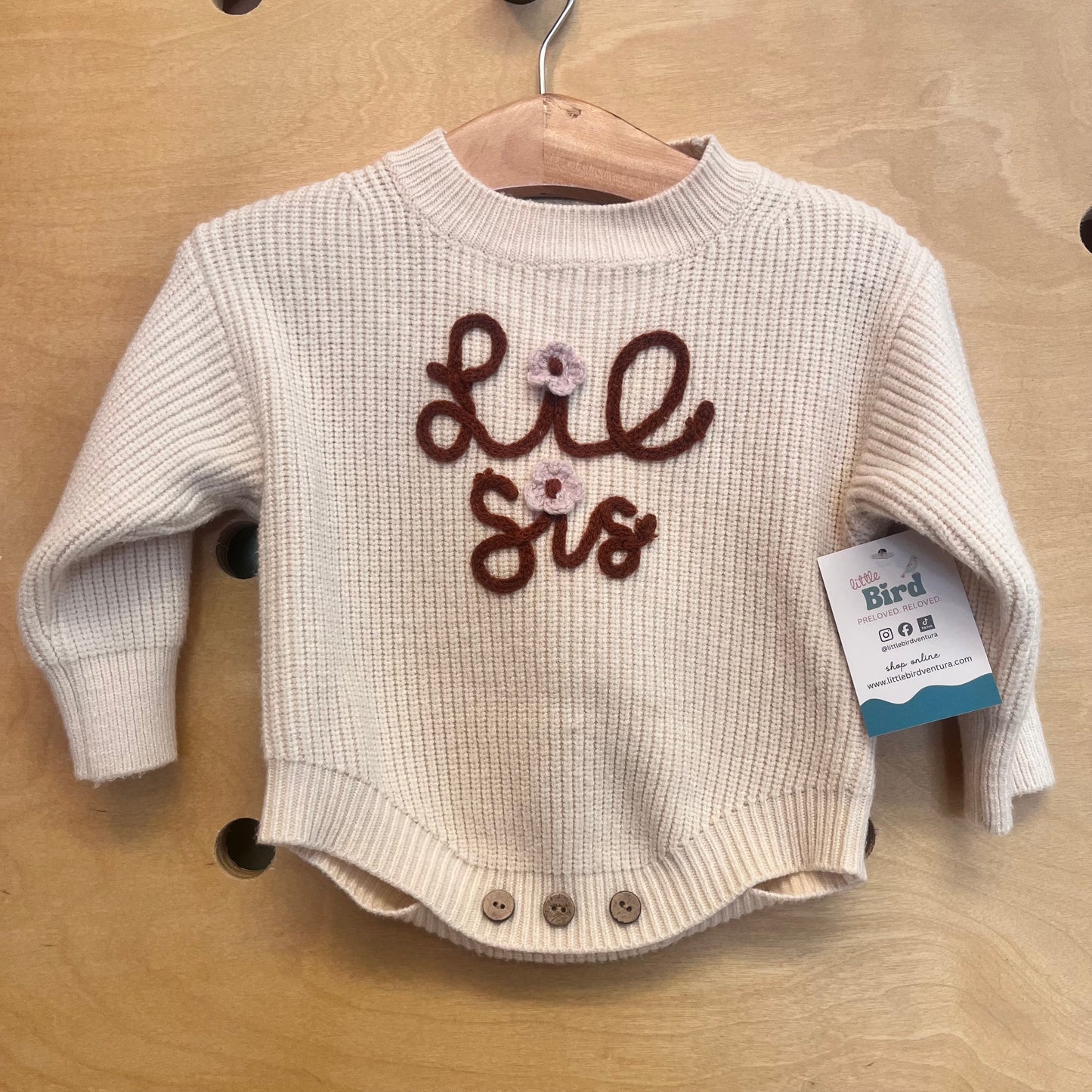 Tan Knit-Crochet 'Lil Sis' Romper