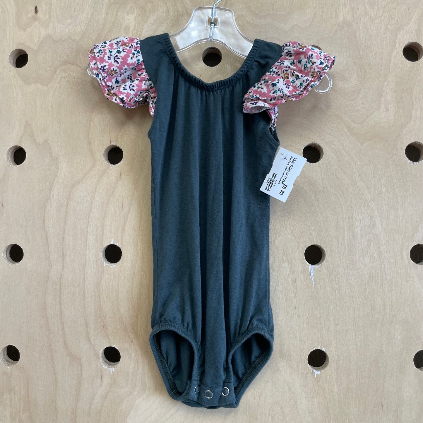 Grey Floral Flutter Sleeve Bodysuit